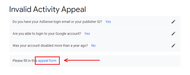 invalid activity appeal