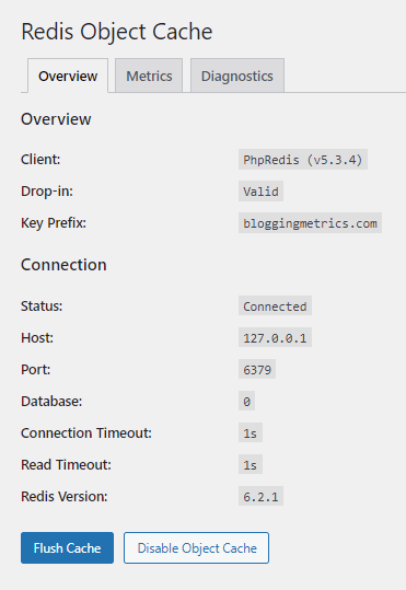 redis object cache status